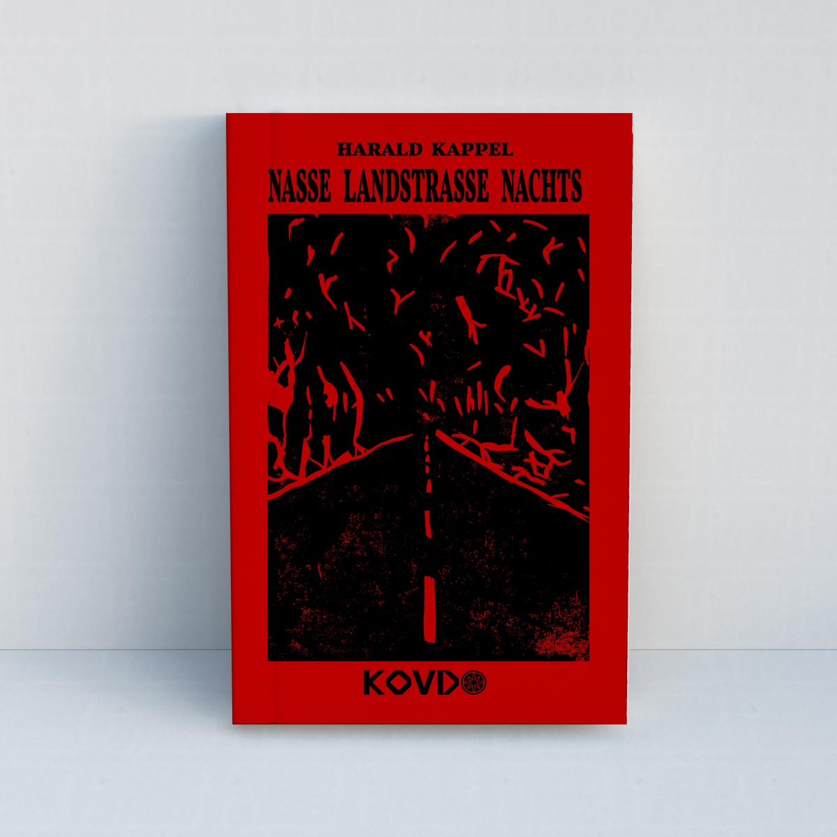 Nasse Landstrasse nachts von Harald Kappel - Linoldruck Edition